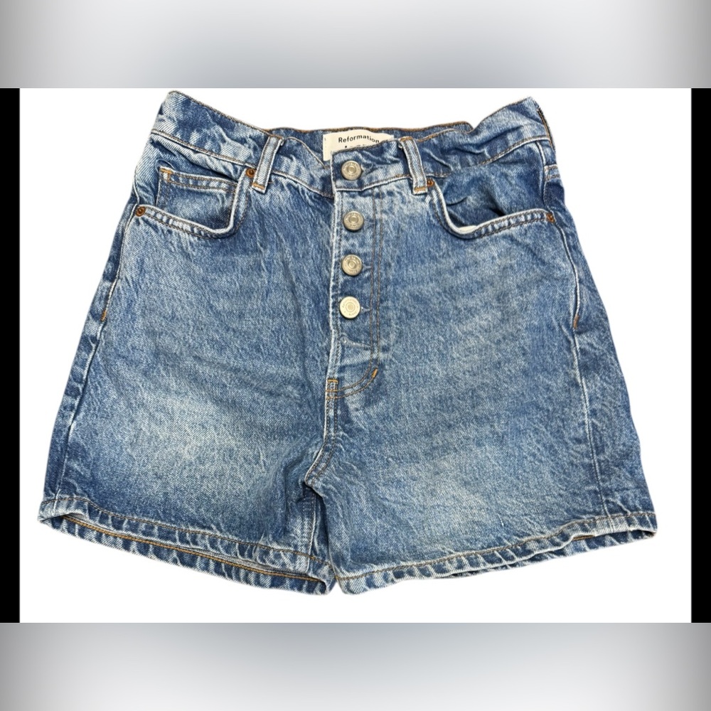 REFORMATION - Amy Exposed Button Fly Denim Jean Shorts - Women's 26